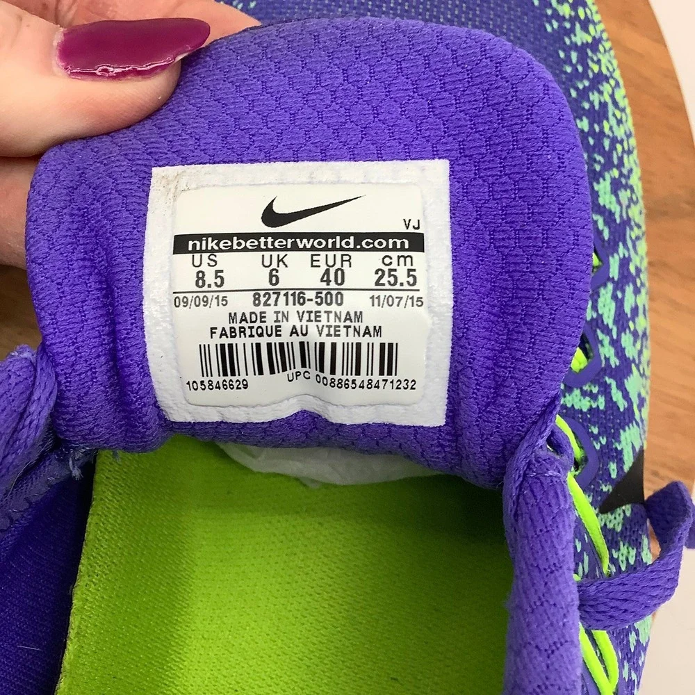 Nike Running Shoes Lightweight Athletic Sneakers Purple Green US 8.5
